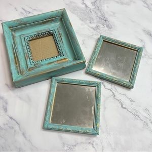 Distressed Teal Picture Frame and Mirrors (set of 3)